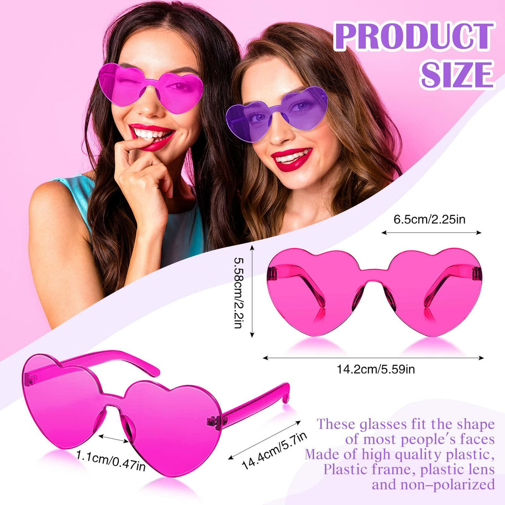 TOODOO 4 Pack Heart Shaped Rimless Sunglasses Candy Color Purple Series