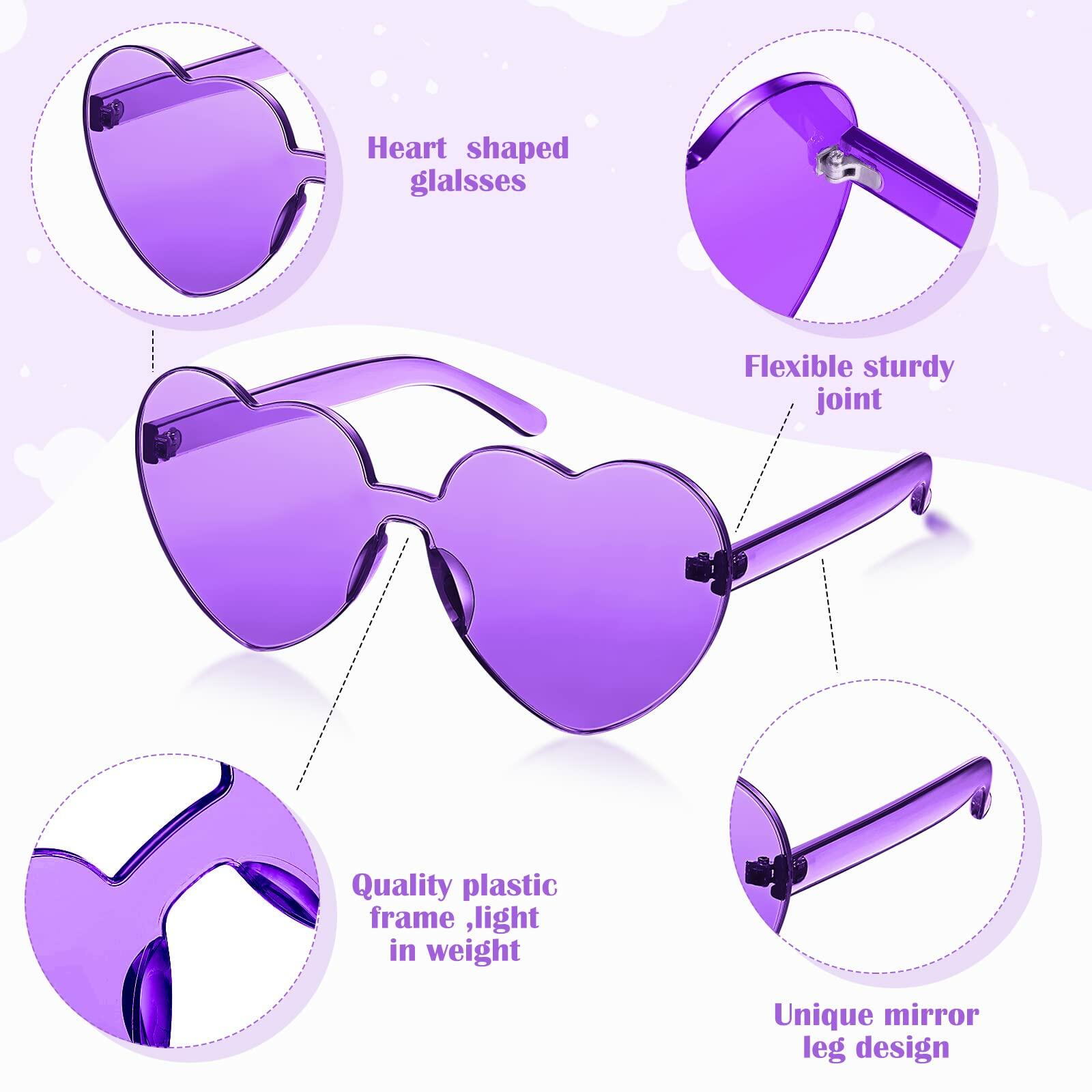 TOODOO 4 Pack Heart Shaped Rimless Sunglasses Candy Color Purple Series