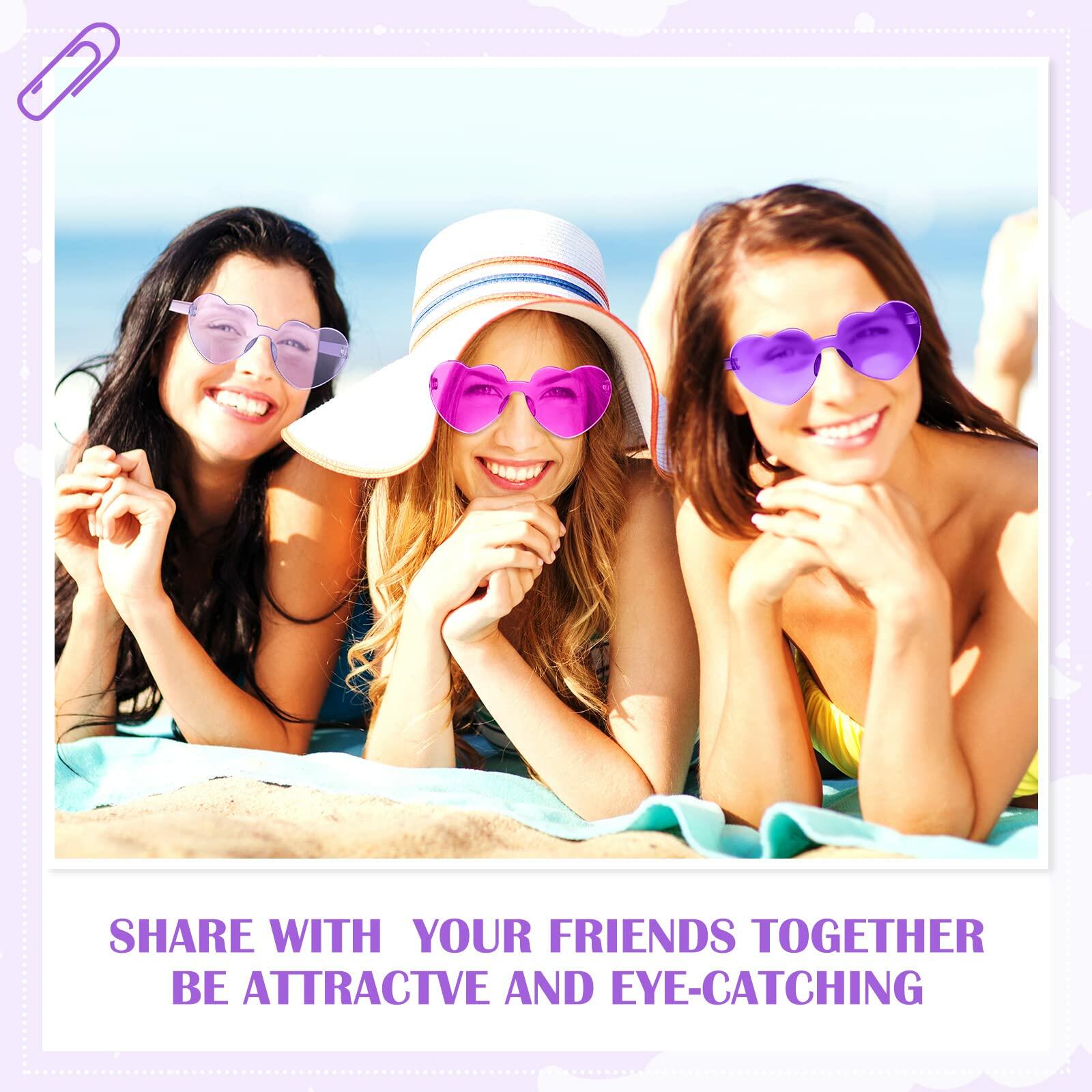 TOODOO 4 Pack Heart Shaped Rimless Sunglasses Candy Color Purple Series