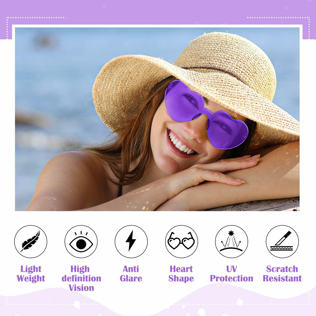 TOODOO 4 Pack Heart Shaped Rimless Sunglasses Candy Color Purple Series