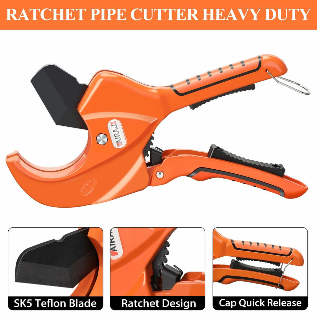 [Like New] AIRAJ Ratcheting PVC Pipe Cutter 1-5/8" SK5 Steel Blade Plastic Pipes