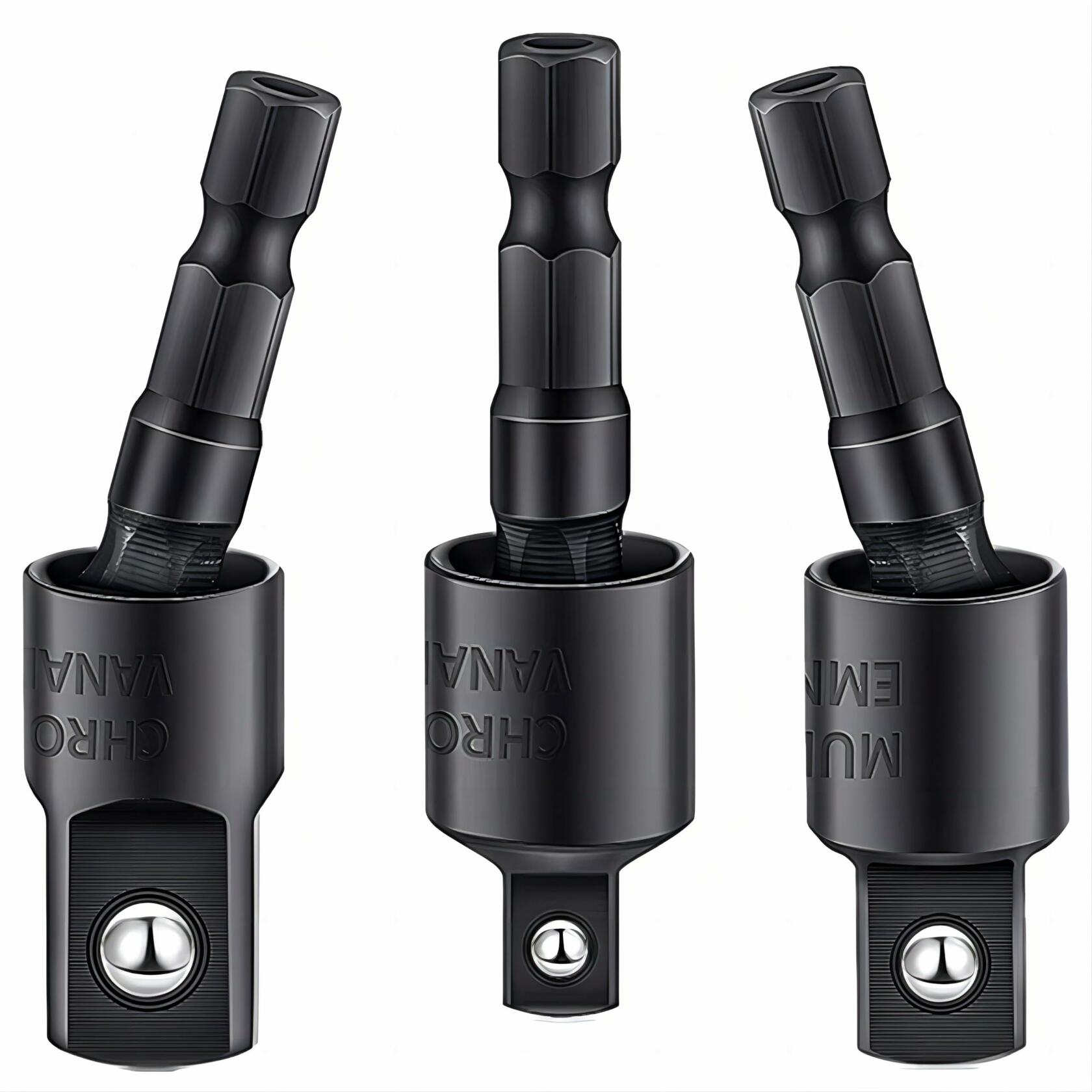 3Pcs Socket Adapter Set 1/4" 3/8" 1/2" Rotatable Impact Grade Drill Bits