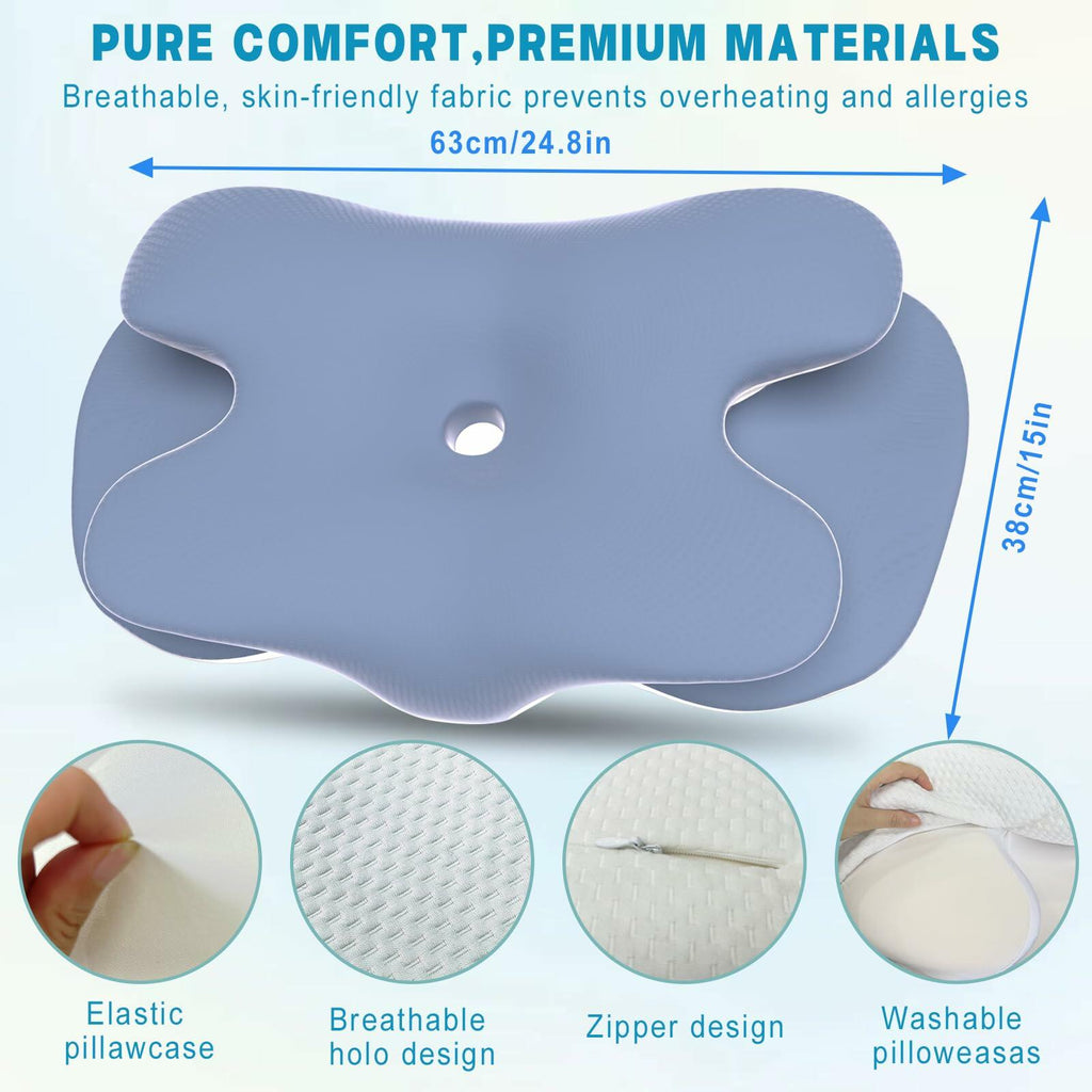 Cervical Neck Pillow Memory Foam Ice Silk Pillowcase Ergonomic Support Blue