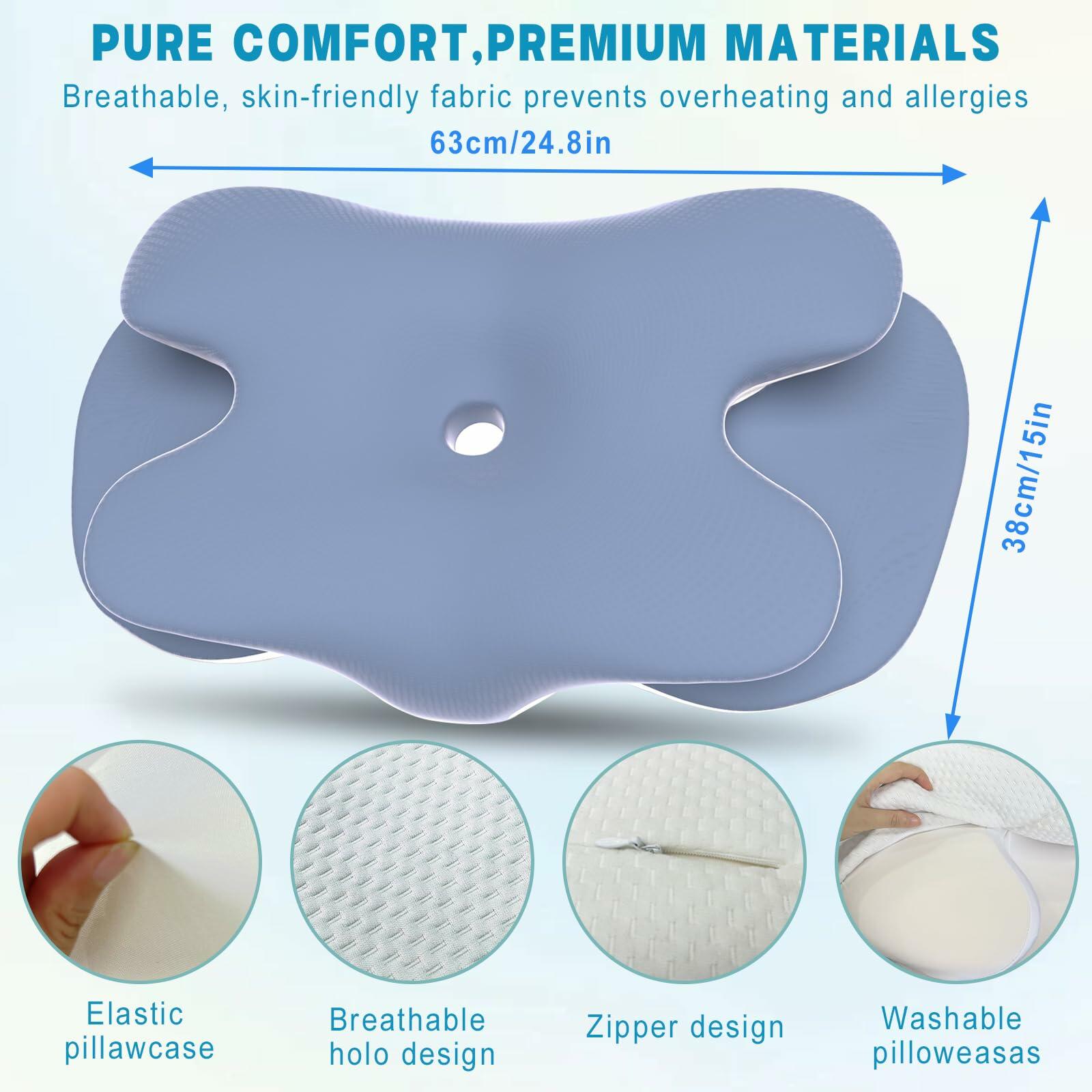 Cervical Neck Pillow Memory Foam Ice Silk Pillowcase Ergonomic Support Blue