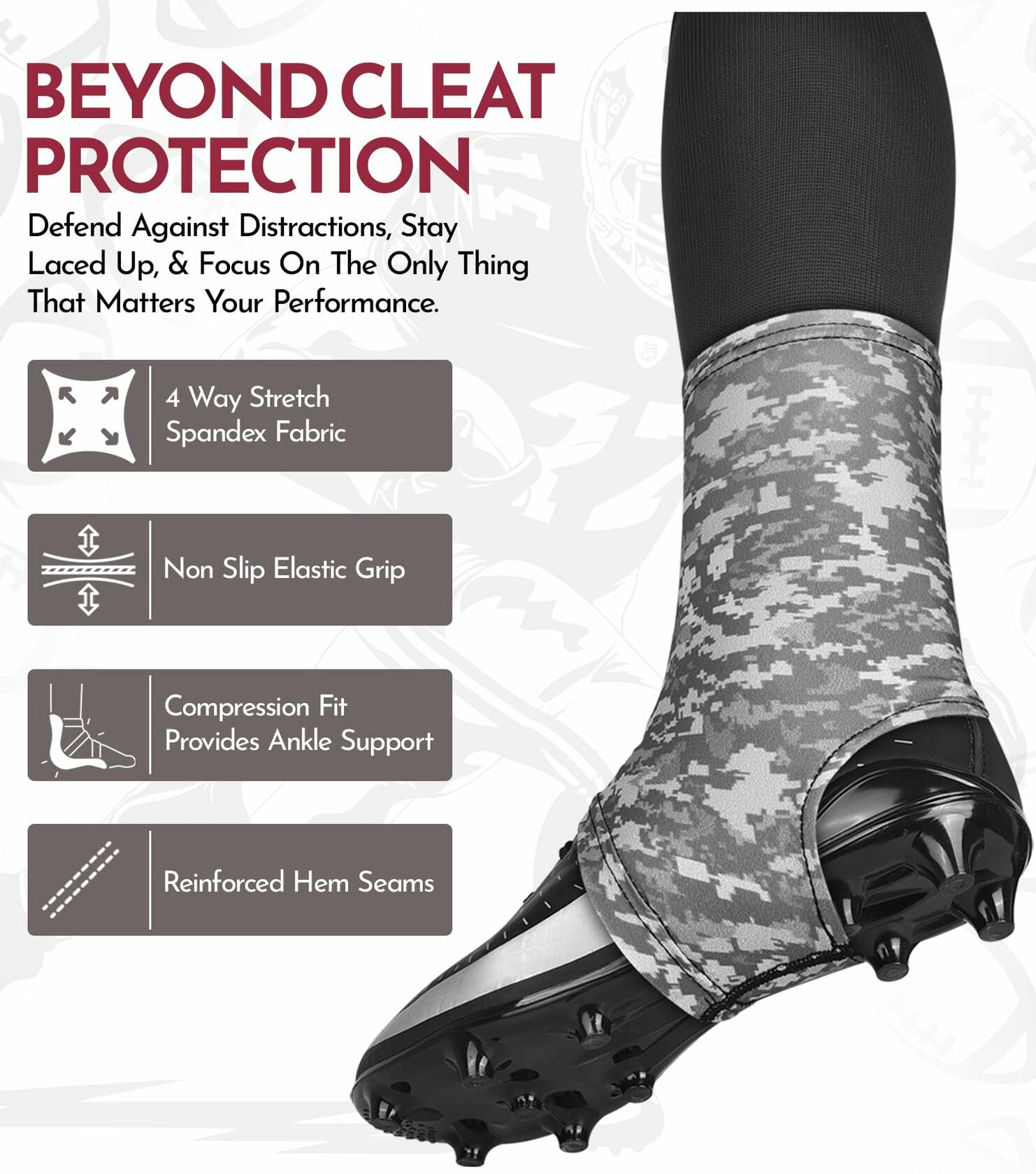 Exxact Sports Football Cleat Covers Spats Grey CAMO X-Large Size XL