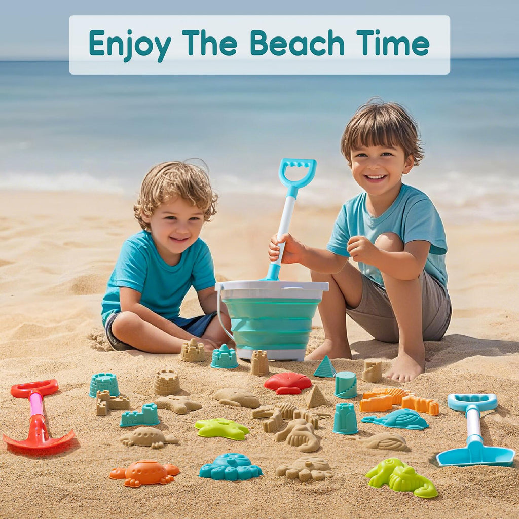 Beach Toys for Kids 19 PCS Sandcastle Set Bucket Shovel Mesh Bag