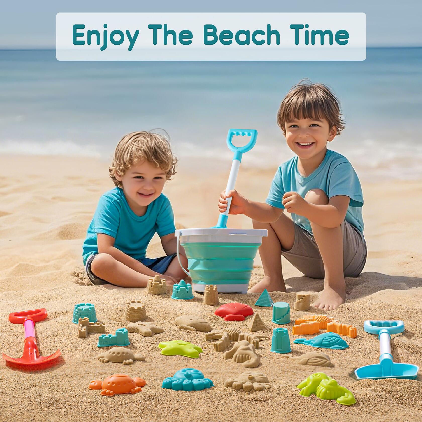 Beach Toys for Kids 19 PCS Sandcastle Set Bucket Shovel Mesh Bag