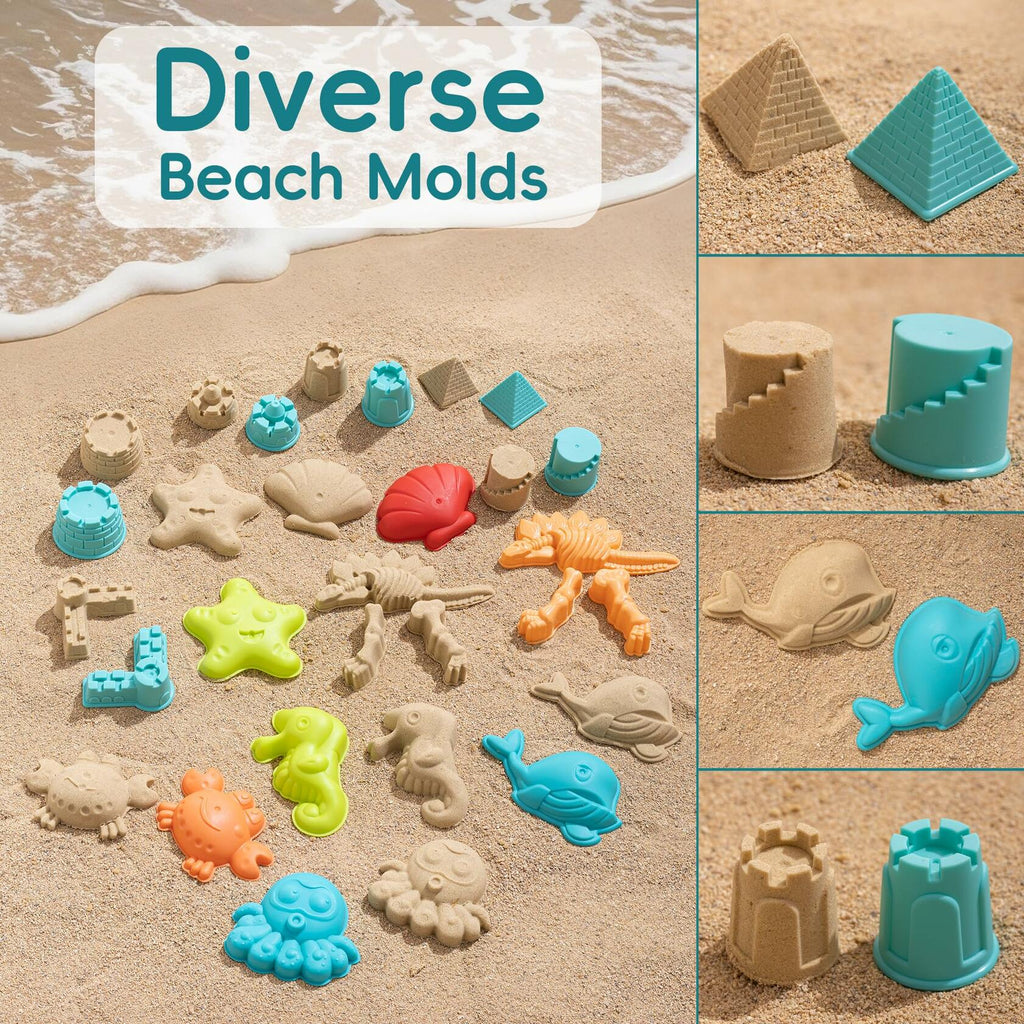 Beach Toys for Kids 19 PCS Sandcastle Set Bucket Shovel Mesh Bag
