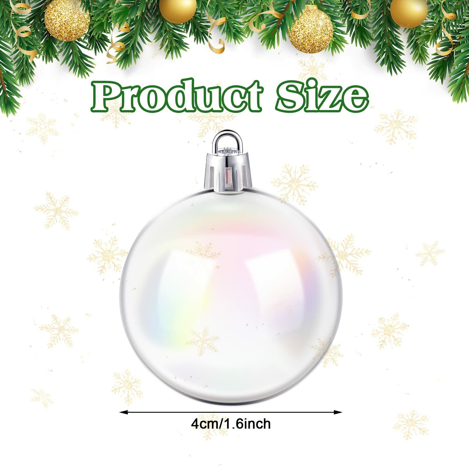 [Like New] Jutom 36 Pcs Christmas Iridescent Clear Plastic Ornaments Balls 1.57in