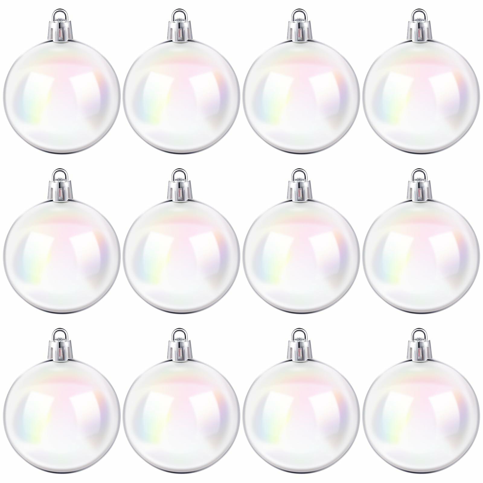 [Like New] Jutom 36 Pcs Christmas Iridescent Clear Plastic Ornaments Balls 1.57in