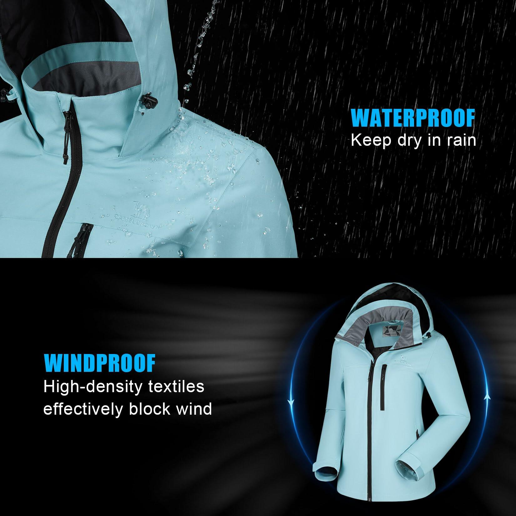 CAMEL CROWN Women's Waterproof Shell BLUE Jacket Windbreaker Hooded Rain Coat XL