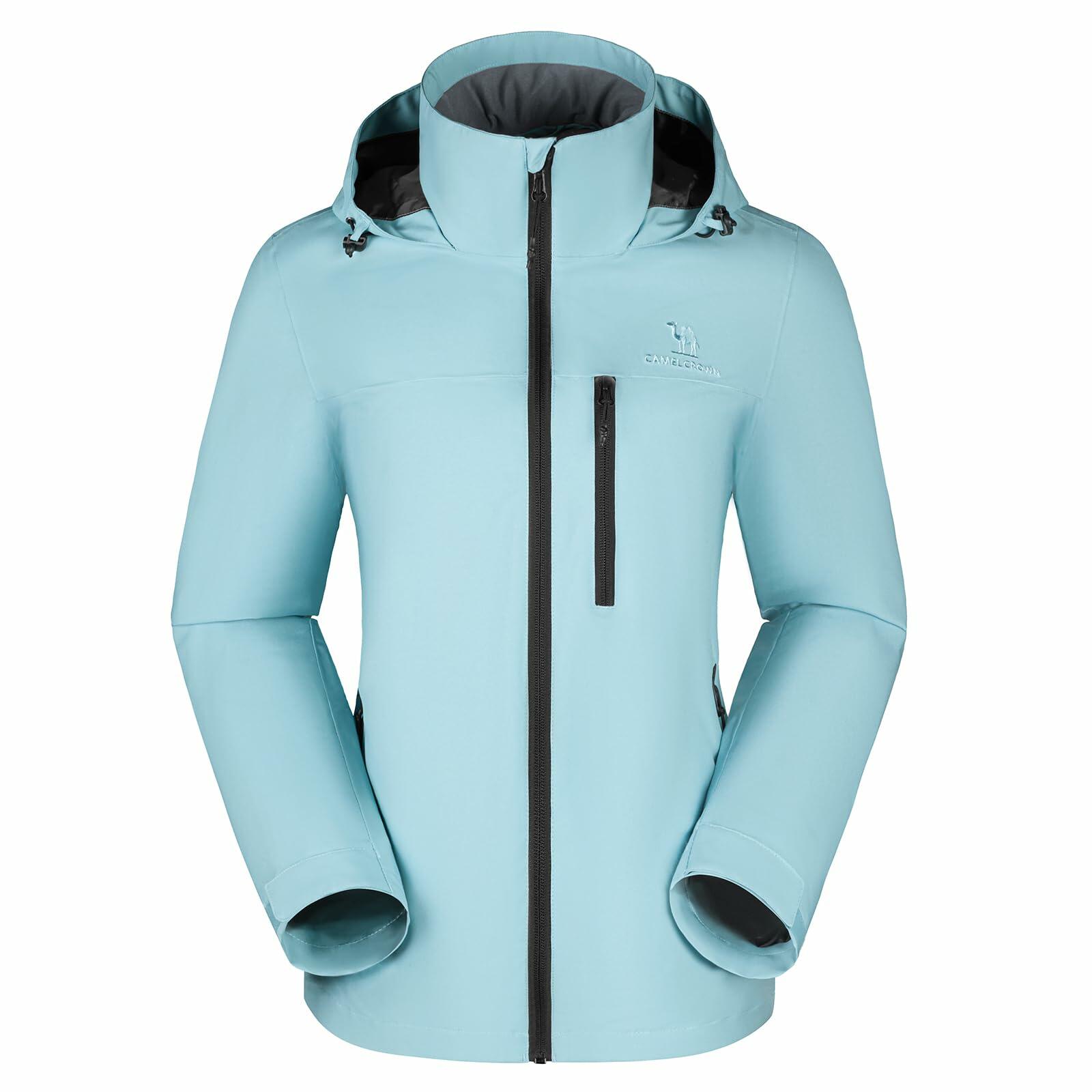 CAMEL CROWN Women's Waterproof Shell BLUE Jacket Windbreaker Hooded Rain Coat XL
