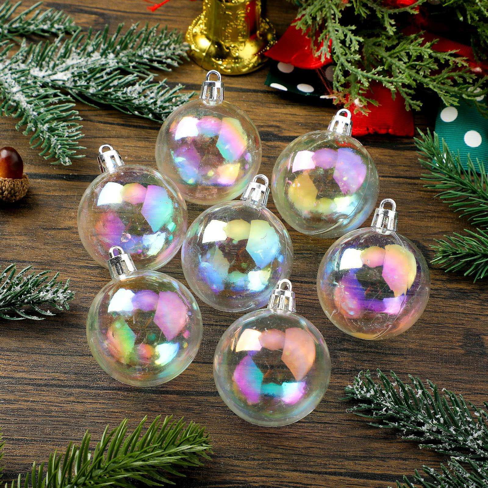 [Like New] Jutom 36 Pcs Christmas Iridescent Clear Plastic Ornaments Balls 1.57in
