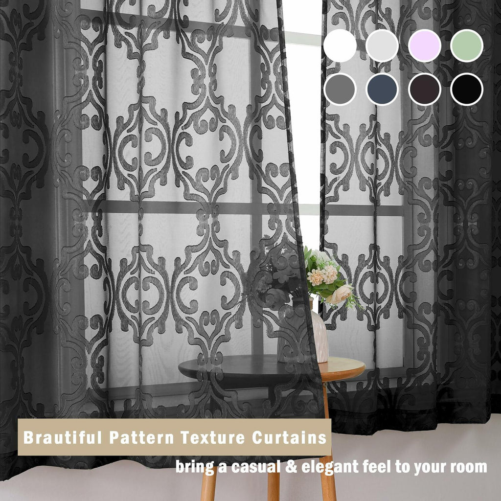 Aiyufeng Suri Sheer Curtains 2 Panels Black 42x45 Inch