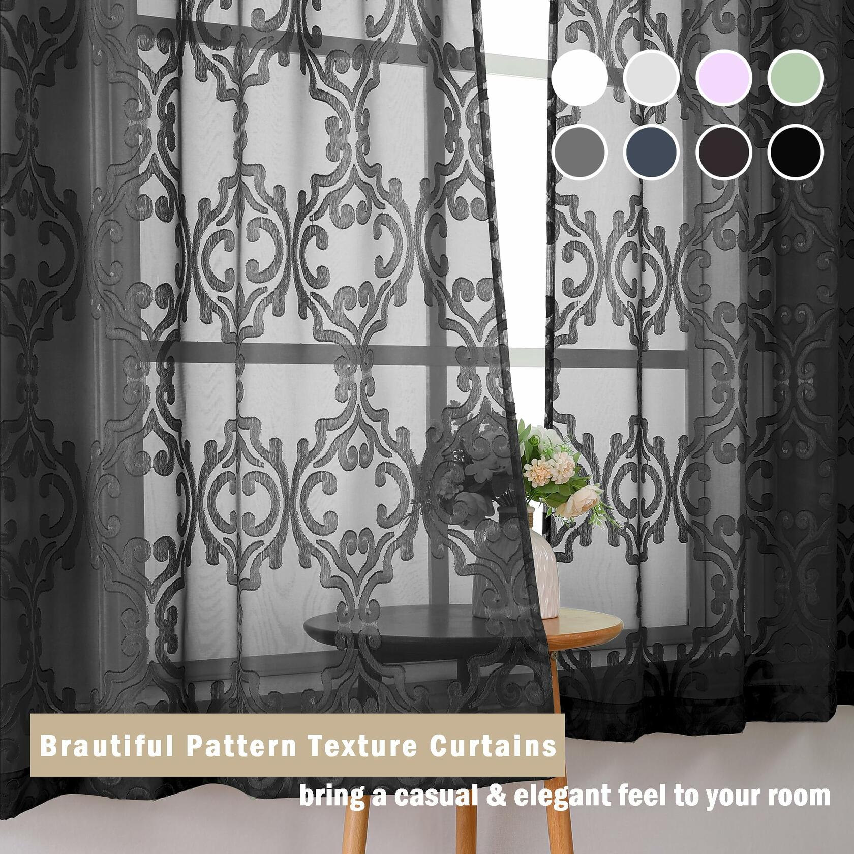 Aiyufeng Suri Sheer Curtains 2 Panels Black 42x45 Inch
