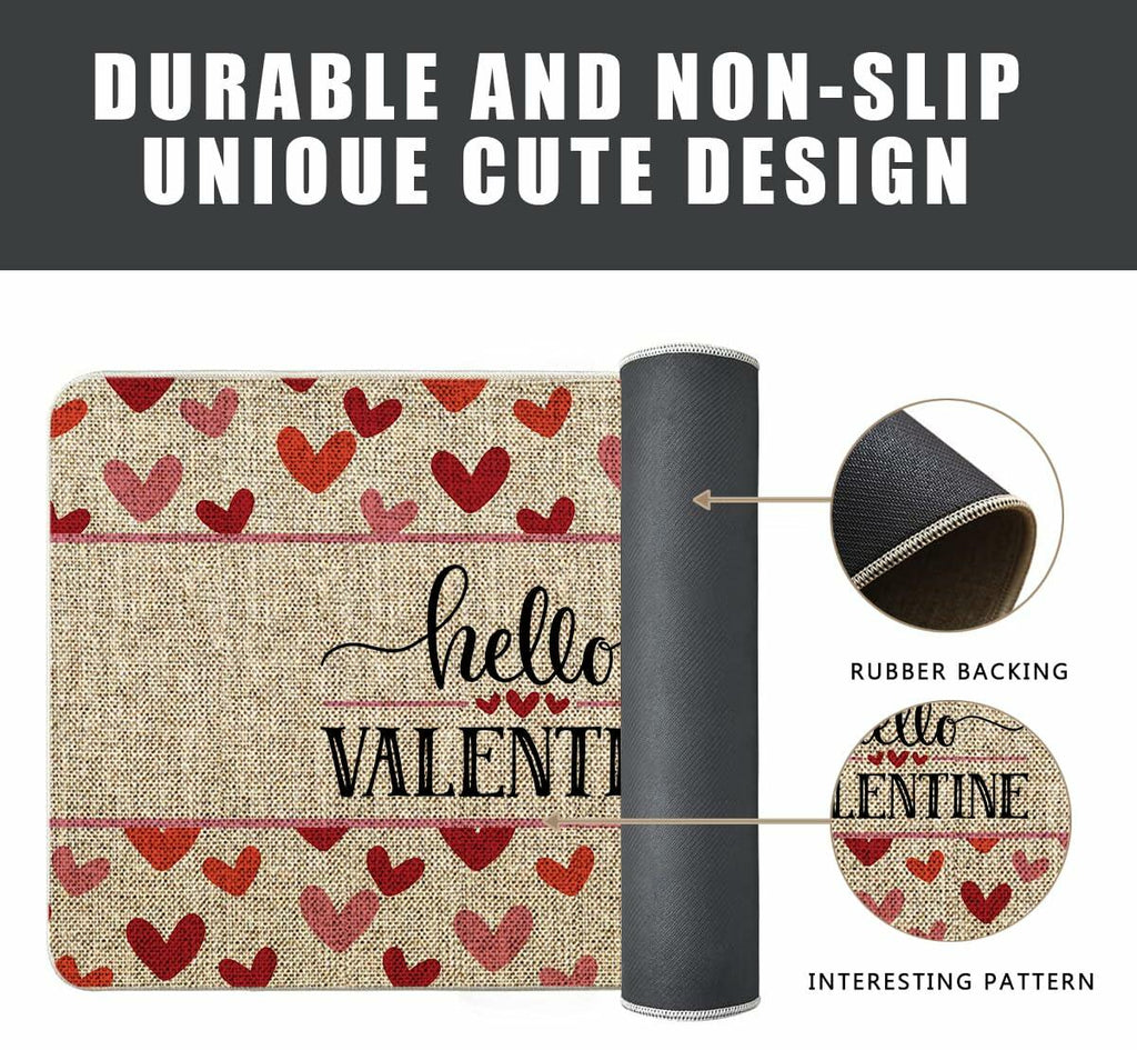 GAGEC Valentines Day Door Mat Hello Valentine Heart Welcome 17x27 Inch