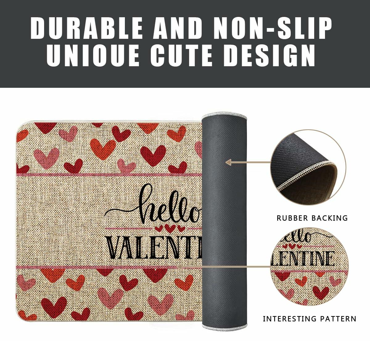 GAGEC Valentines Day Door Mat Hello Valentine Heart Welcome 17x27 Inch