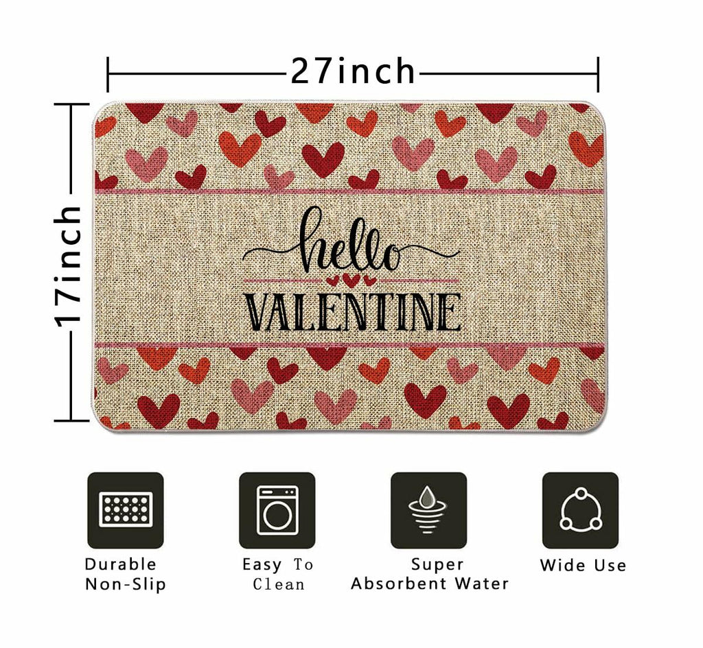 GAGEC Valentines Day Door Mat Hello Valentine Heart Welcome 17x27 Inch
