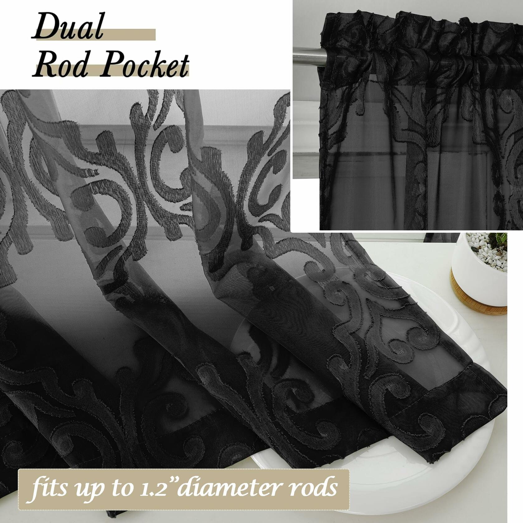 Aiyufeng Suri Sheer Curtains 2 Panels Black 42x45 Inch