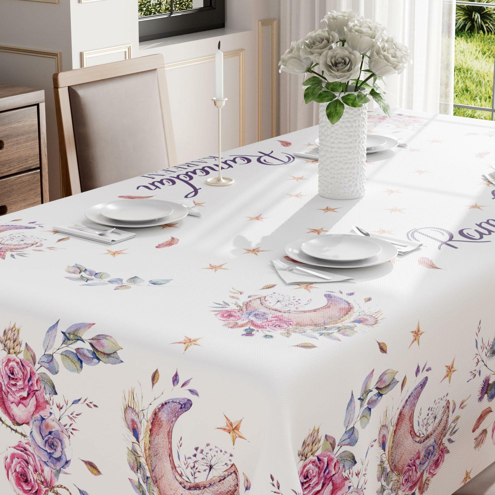 BOTB LIHM Ramadan Watercolor Moons Flowers Tablecloth 60x84 Inch