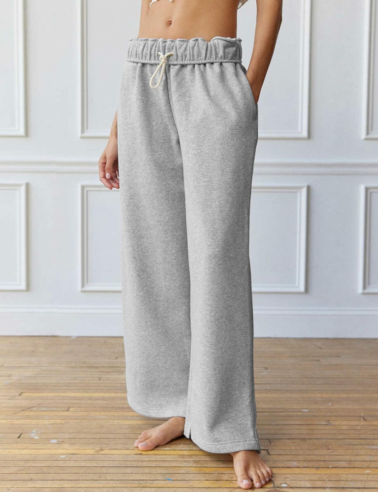 Women's Casual Baggy Fleece Sweatpants Drawstring Loose Joggers Lightgrey Size L