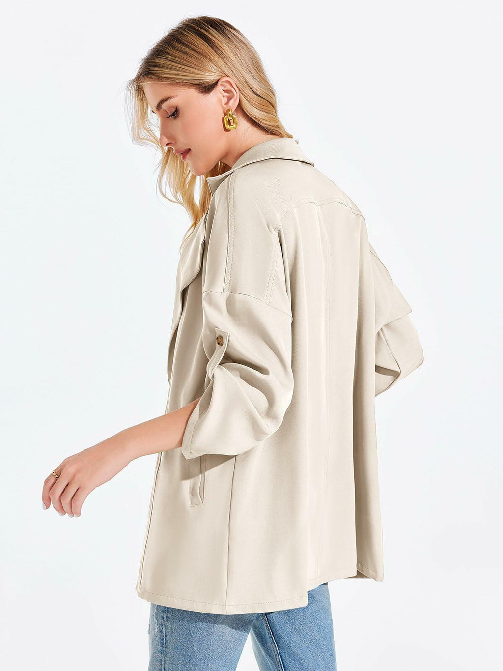 Onedreamer Women's Military Jacket Lightweight Oversized Utility Coat Size M