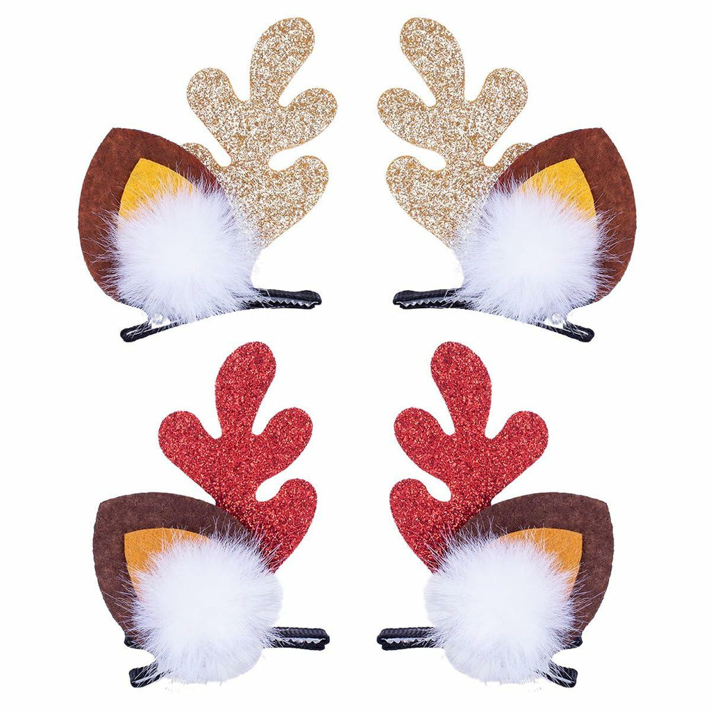 Beleki 4PCS Glitter Reindeer Antlers Hair Clips Xmas Deer Hairpins
