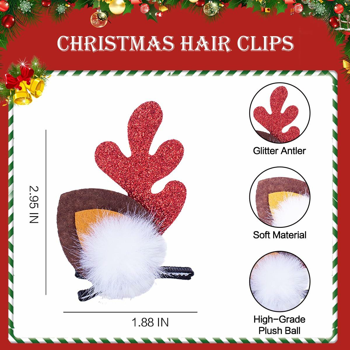 Beleki 4PCS Glitter Reindeer Antlers Hair Clips Xmas Deer Hairpins