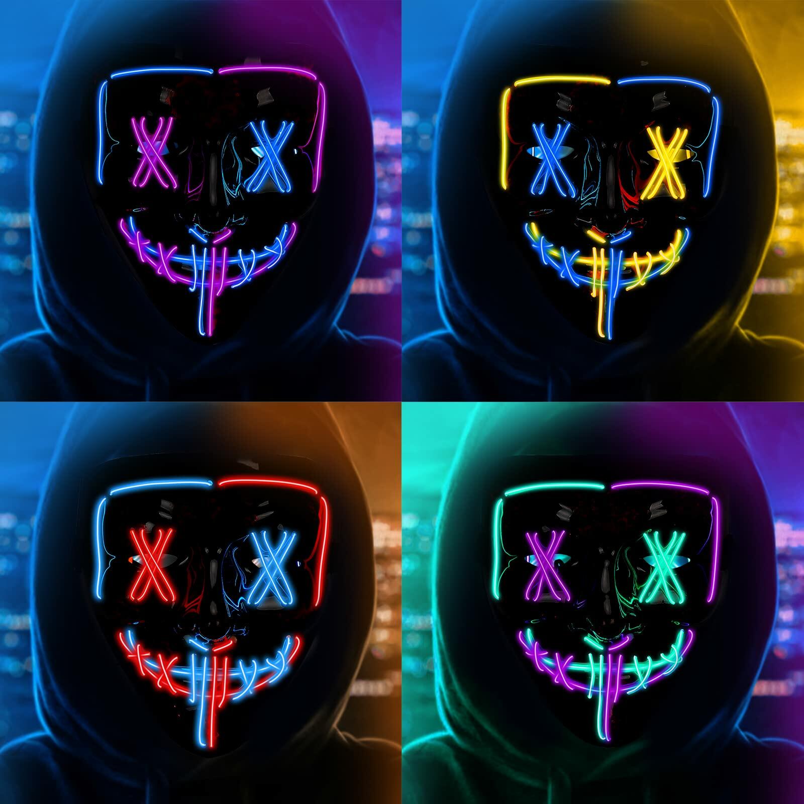 GIMMYFIVE 4 Pack LED Scary Halloween Masks Light Up Purge Costume