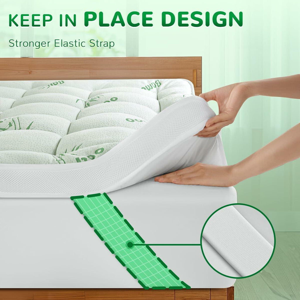 Bamboo Viscose Mattress Topper 1000GSM Extra Thick Cooling 60.5x80.5"