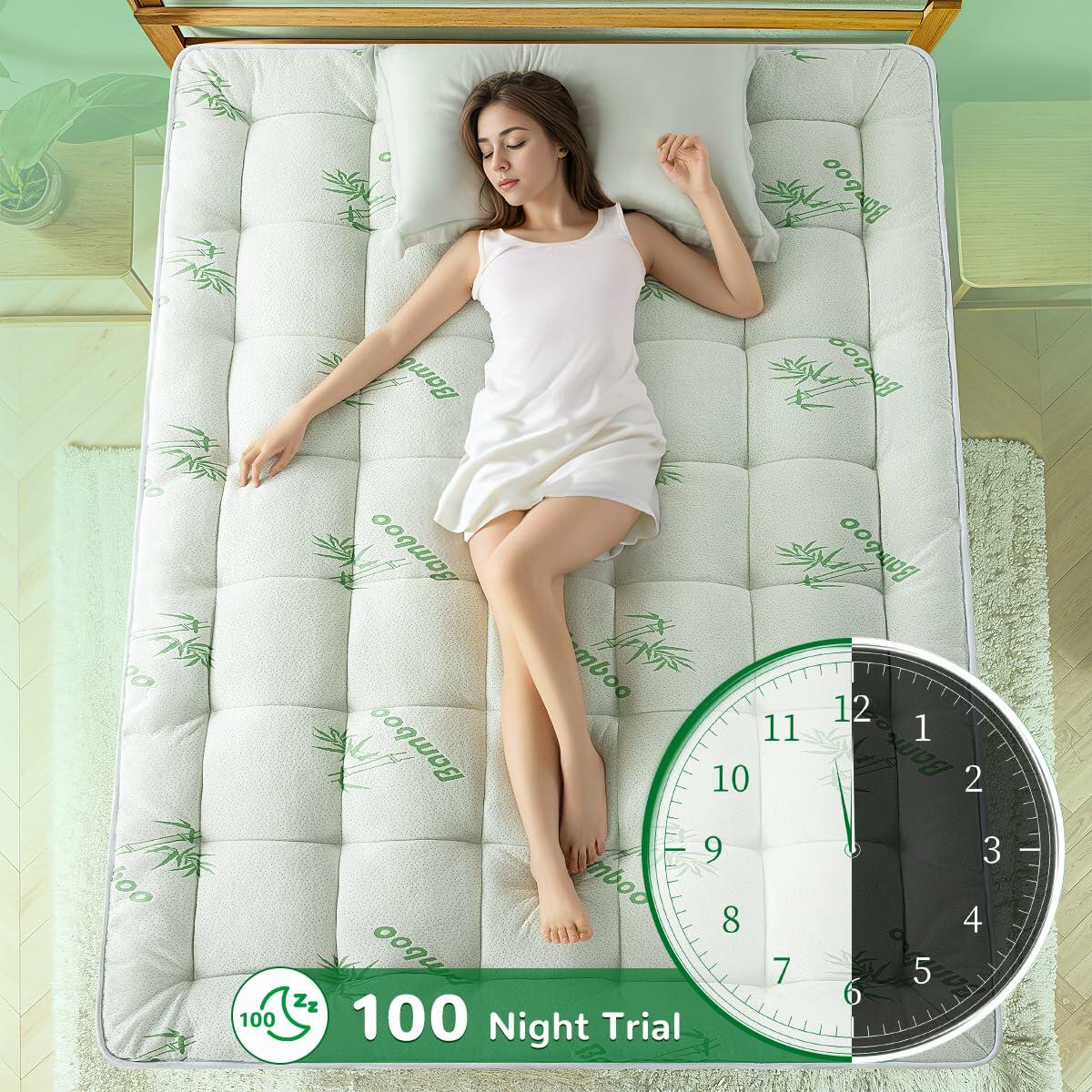 Bamboo Viscose Mattress Topper 1000GSM Extra Thick Cooling 60.5x80.5"