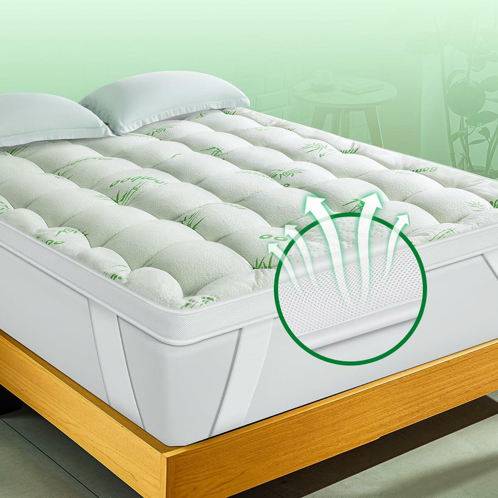 Bamboo Viscose Mattress Topper 1000GSM Extra Thick Cooling 60.5x80.5"