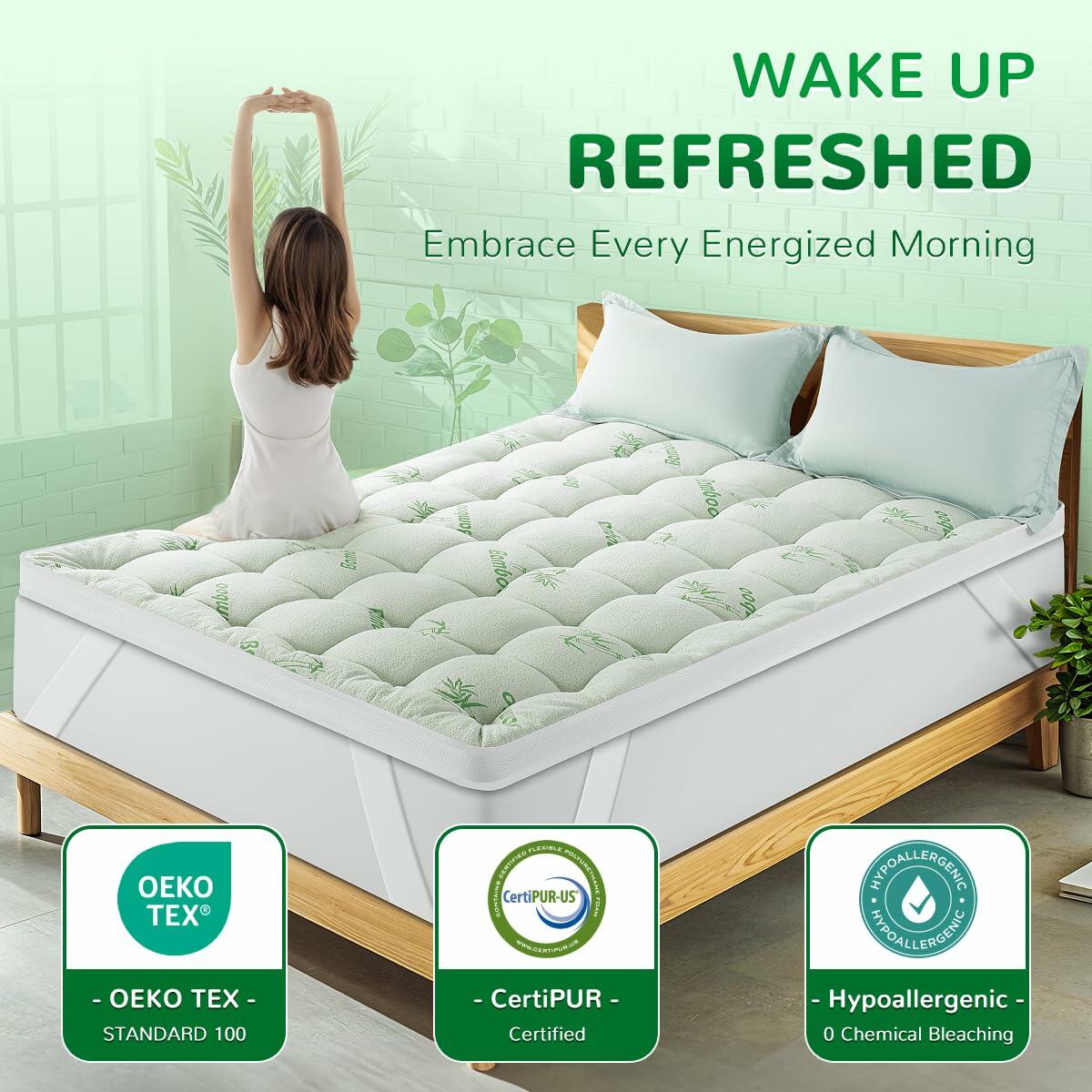 Bamboo Viscose Mattress Topper 1000GSM Extra Thick Cooling 60.5x80.5"