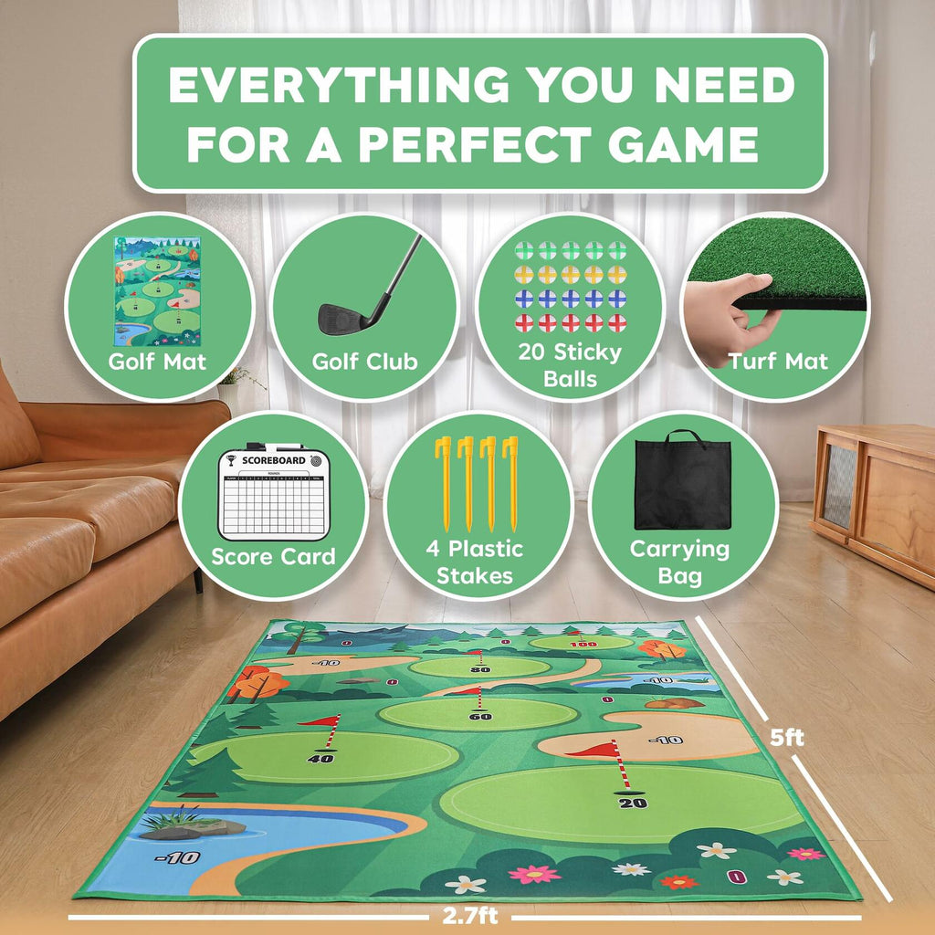 Ecozen Golf Chipping Game Set with Turf Mat Club Balls Carry Bag