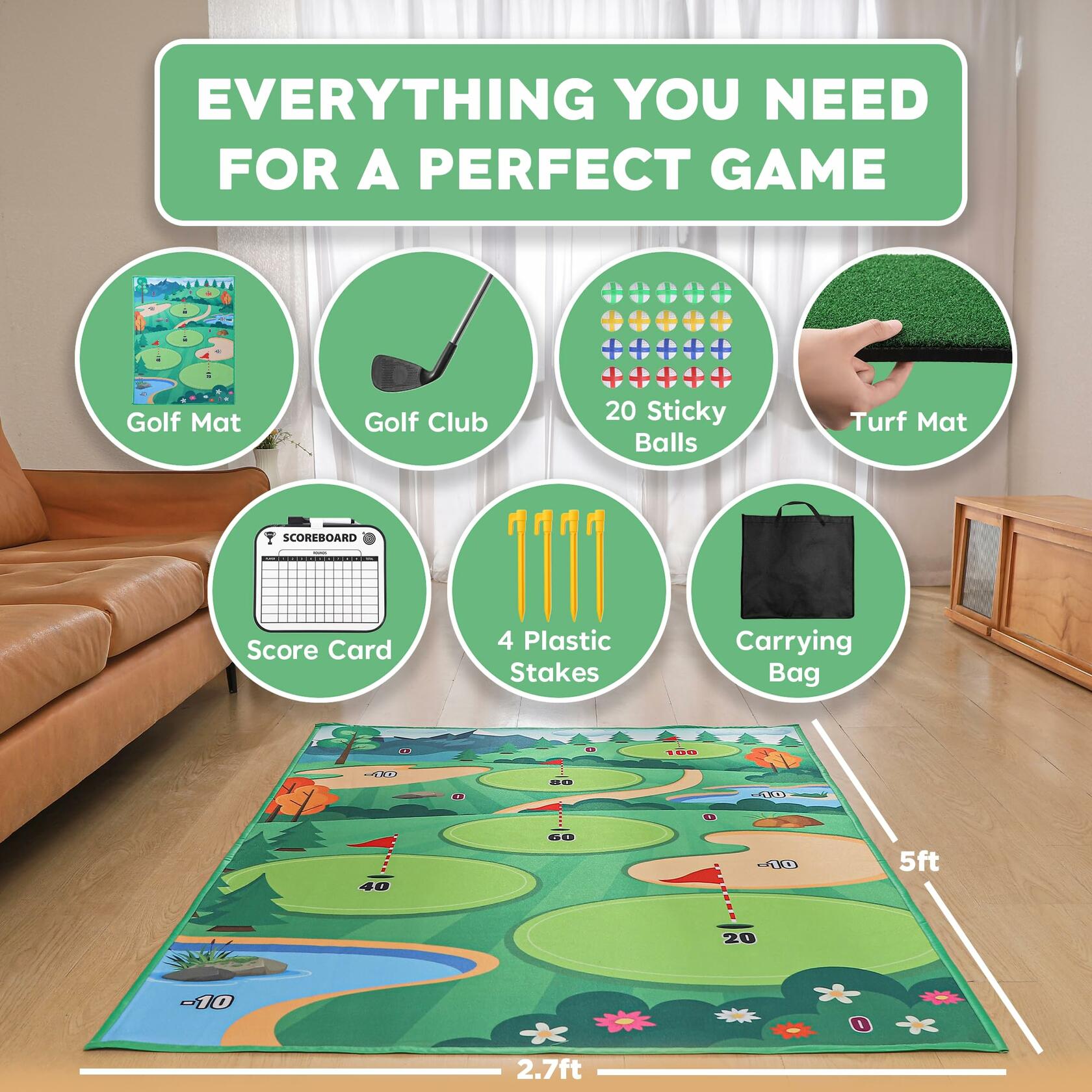 Ecozen Golf Chipping Game Set with Turf Mat Club Balls Carry Bag