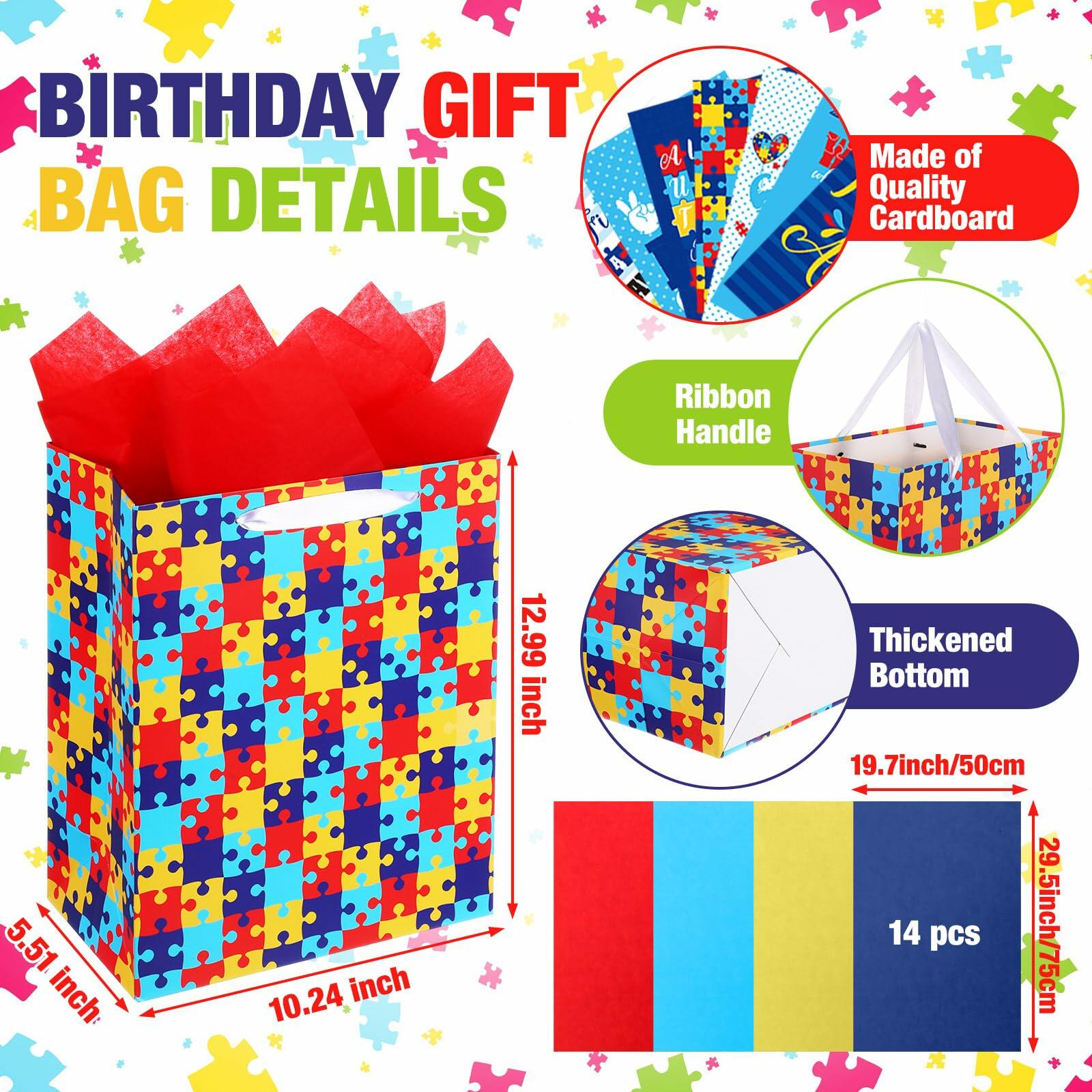 Skybooly 14 Set Autism Awareness Gift Bags 13" Colorful Puzzle Pieces