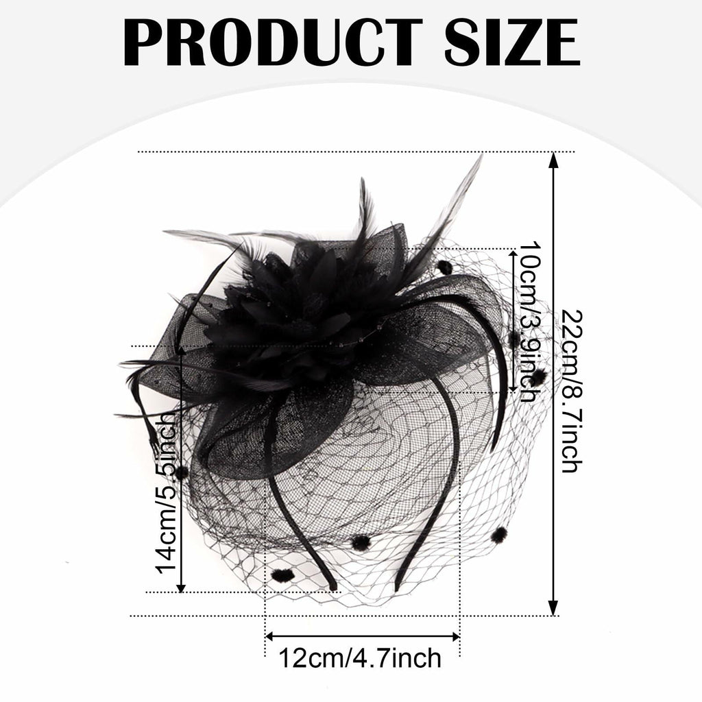 Hotalisona Women's Feather Tulle Fascinator Hat Black Tea Party Headband Clip