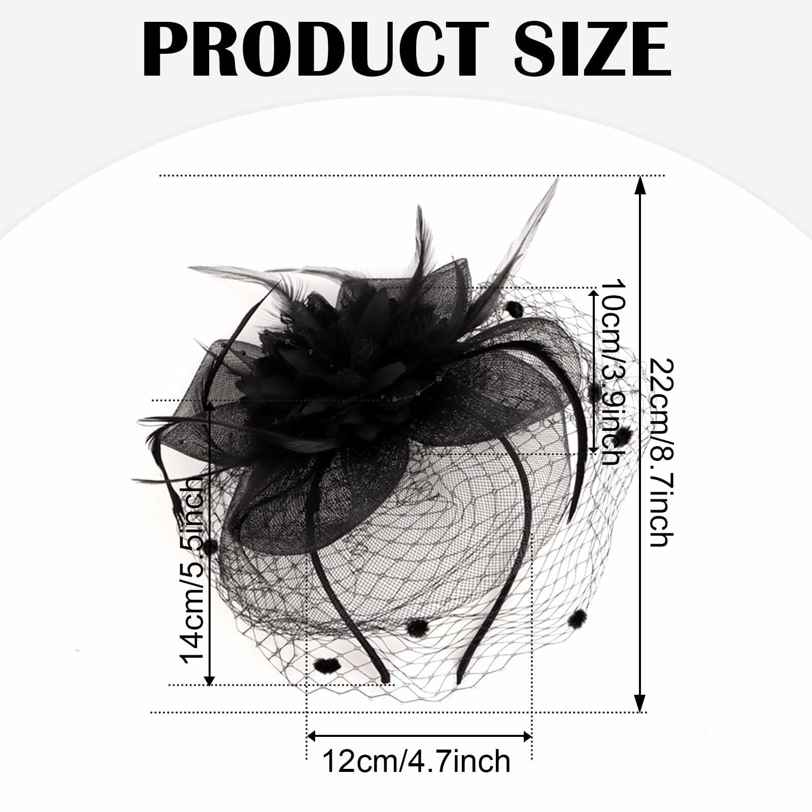 Hotalisona Women's Feather Tulle Fascinator Hat Black Tea Party Headband Clip
