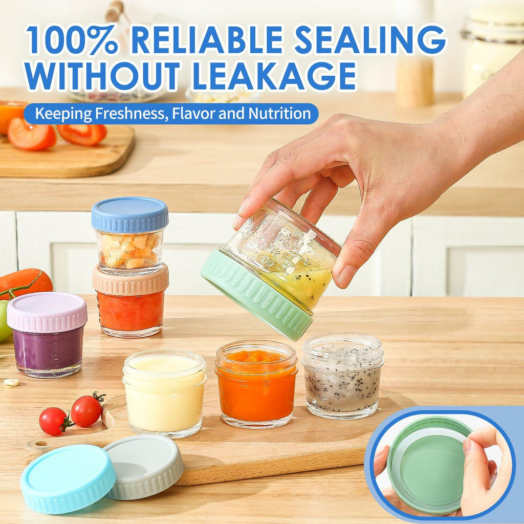 DRKIO 6 Pack Glass Baby Food Storage Containers 4oz BPA Free Leak Proof