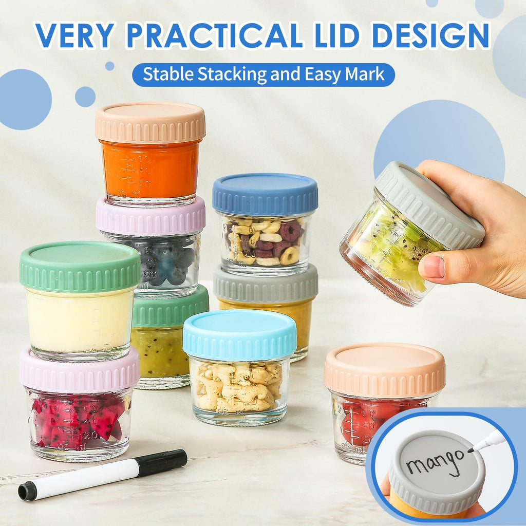 DRKIO 6 Pack Glass Baby Food Storage Containers 4oz BPA Free Leak Proof