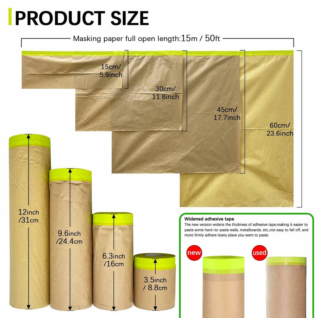 [Like New] Hubaow Pre-Taped Masking Paper 18"x50ft Paint Tape Car Protection 1 Pack