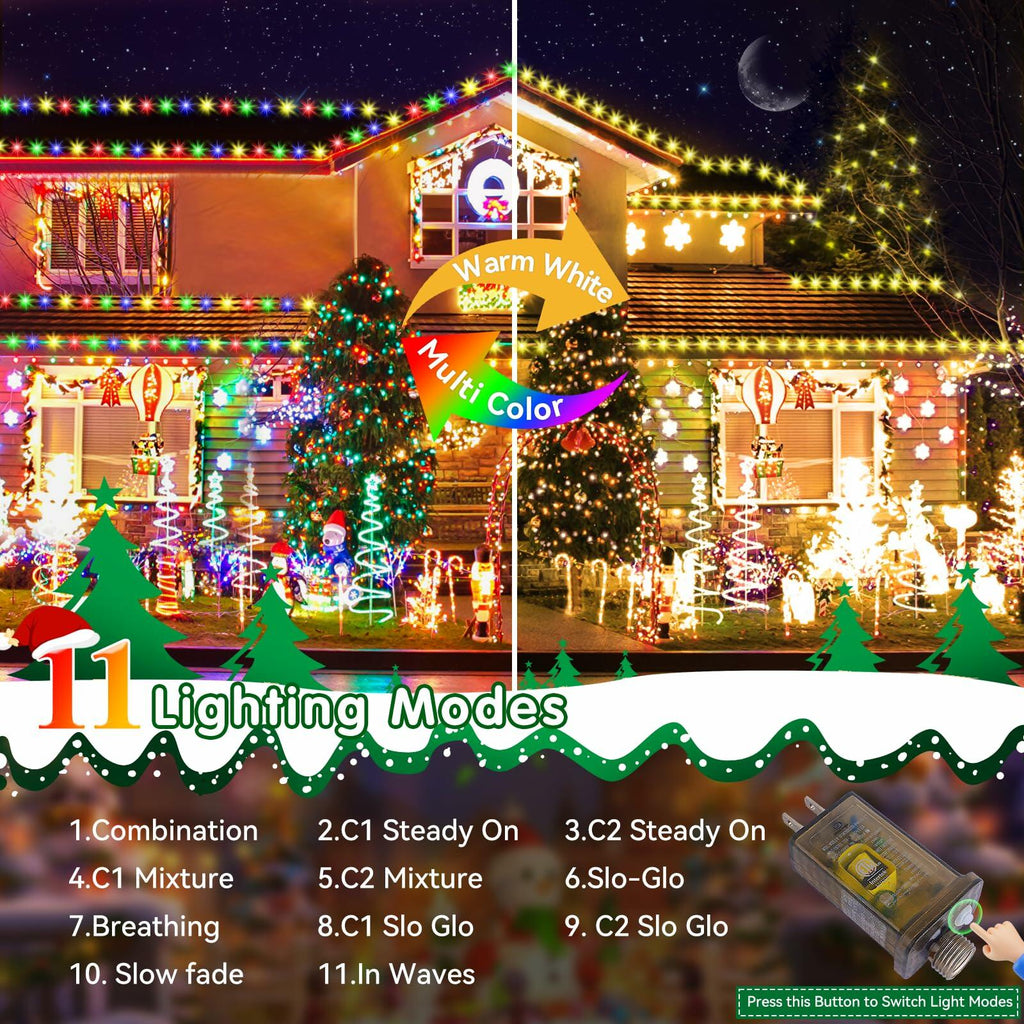 Heceltt Outdoor Christmas String Lights 403FT 1000LED 8 Modes Timer