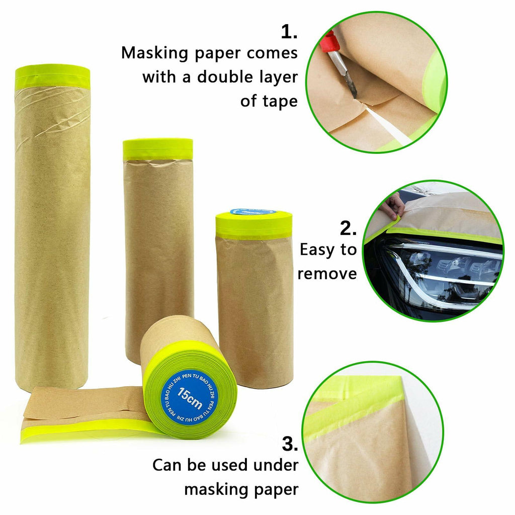[Like New] Hubaow Pre-Taped Masking Paper 18"x50ft Paint Tape Car Protection 1 Pack