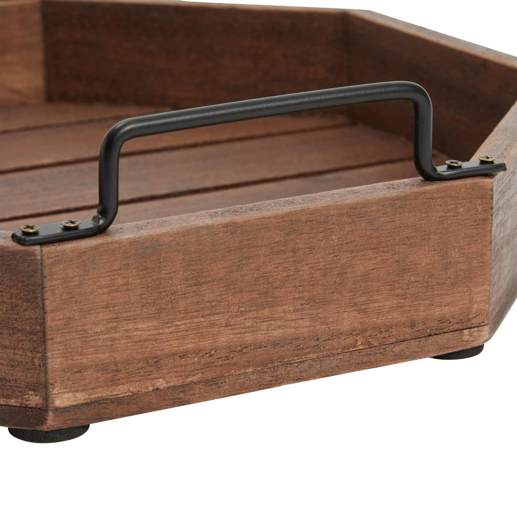 Farmlyn Creek Rustic Wooden Serving Tray Metal Handles 11.75x11.75x2.75in