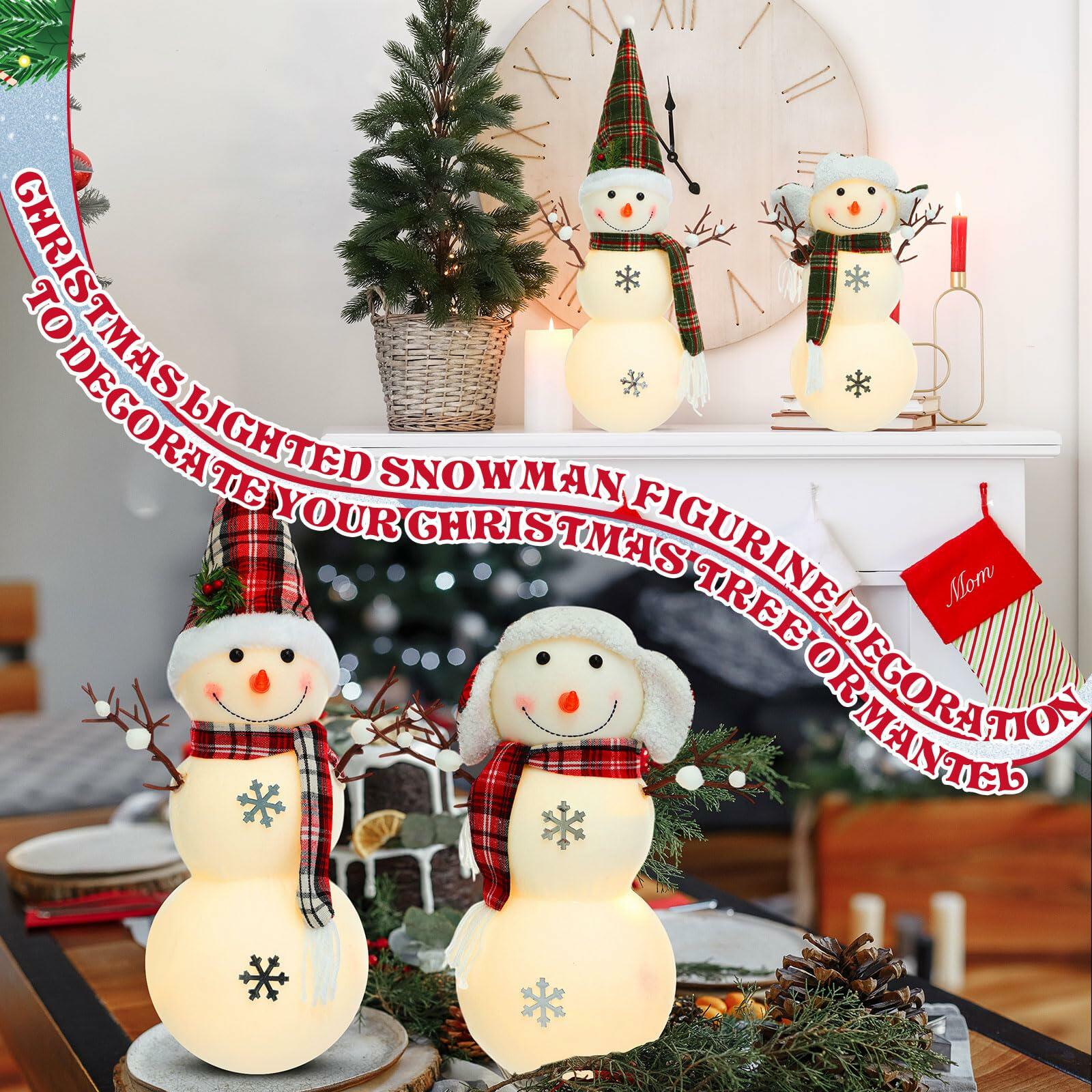 VIHOSE 2 Pcs LED Snowman Decorations 15.7" Tabletop Xmas Decor Green