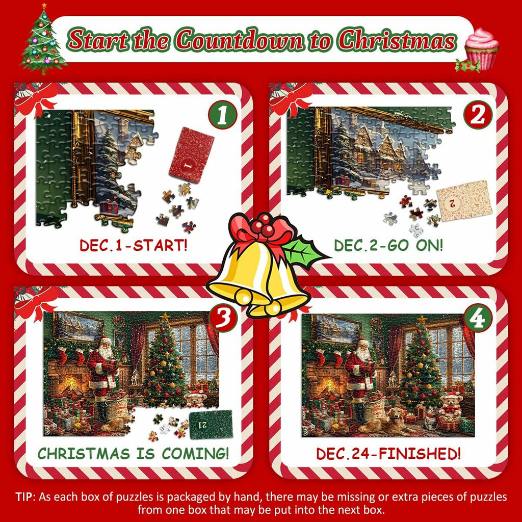 PICKFORU 2024 Christmas Advent Calendar 1000 Pieces Santa Claus Puzzle