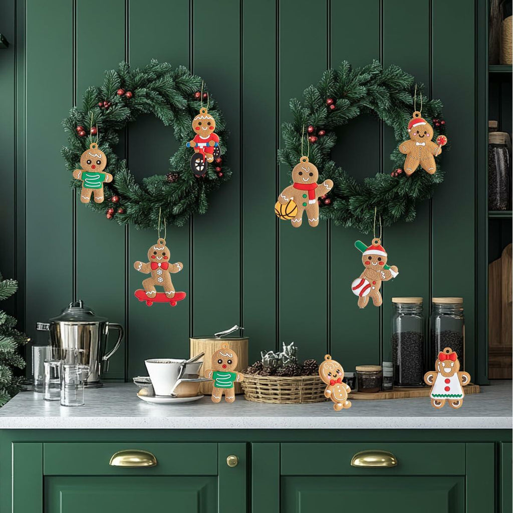 12pcs Gingerbread Man Ornaments Plastic Christmas Tree Hanging Decorations