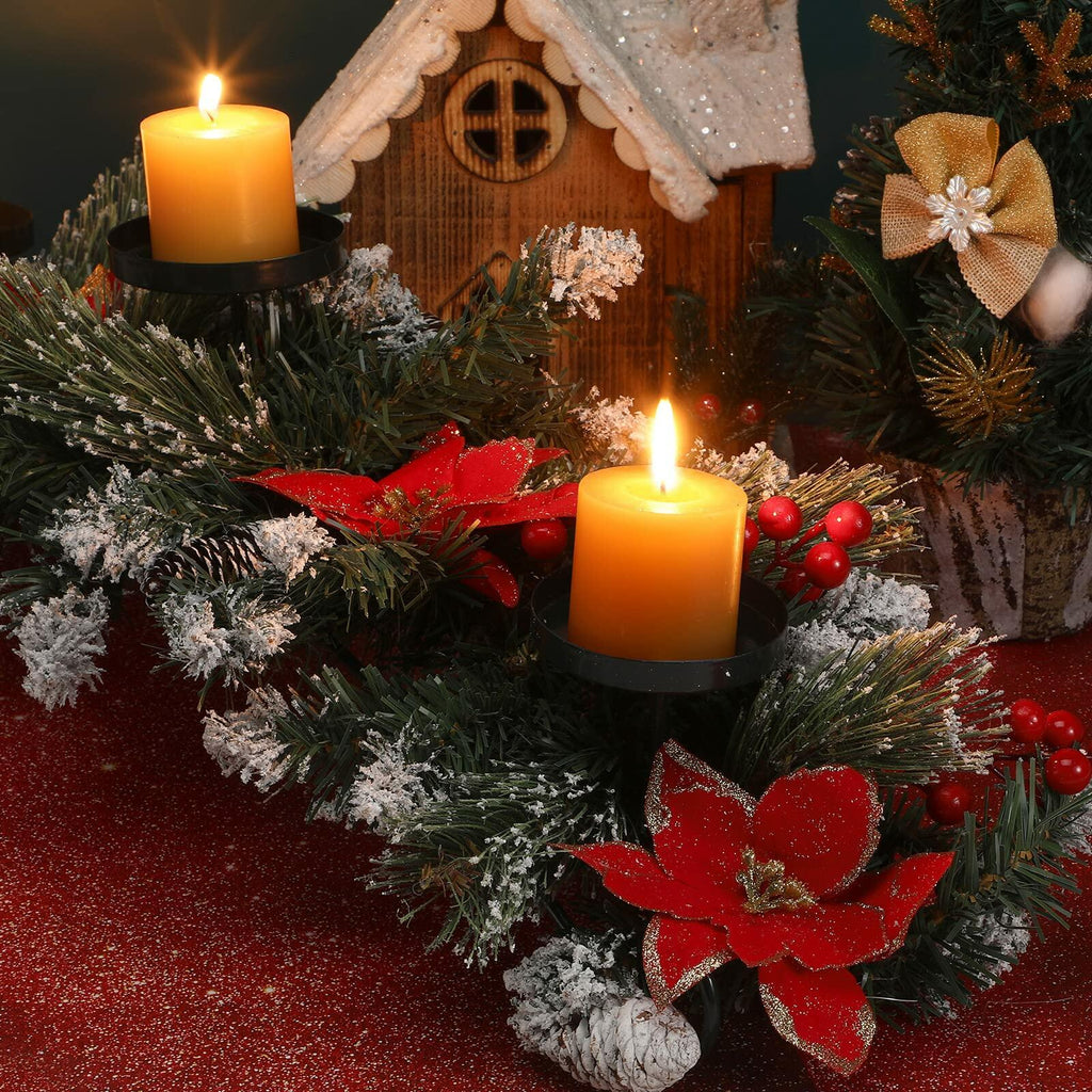 Artificial Christmas Centerpiece 3 Candle Holders Red Flowers Berries 30 Inch
