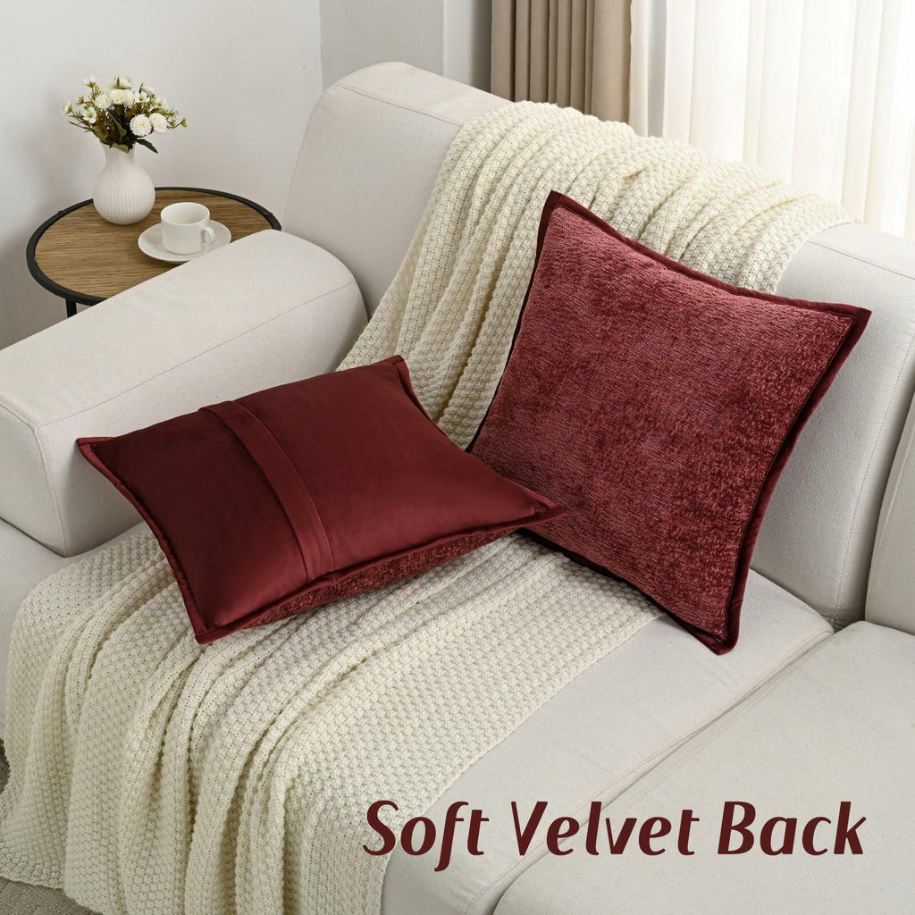 FUTEI Burgundy Chenille Throw Pillow Covers 22x22 Inch Set of 2 Soft Cozy