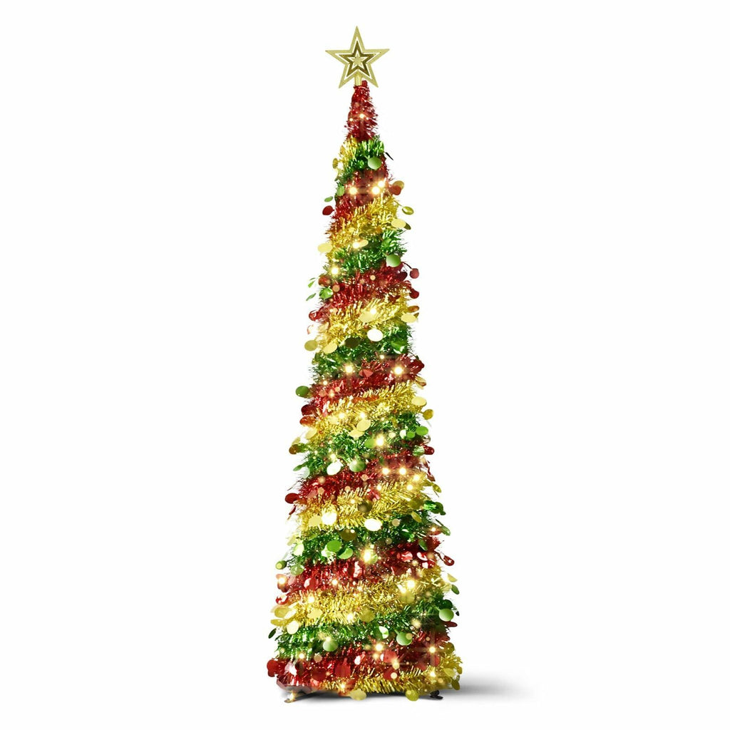 [Like New] Miracleart 5FT Pop Up Christmas Tree LED Lights Tinsel Red Green Gold 2ft